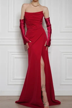 Aairah Crepe Satin Dress In Cherry