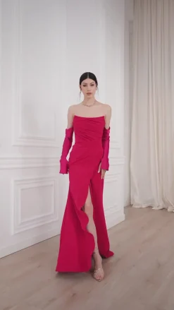 Aairah Crepe Satin Dress In Cherry