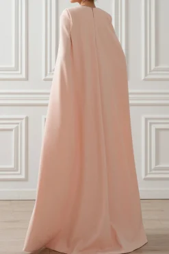 Aesha Long Cape-Dress In Soft-Peach
