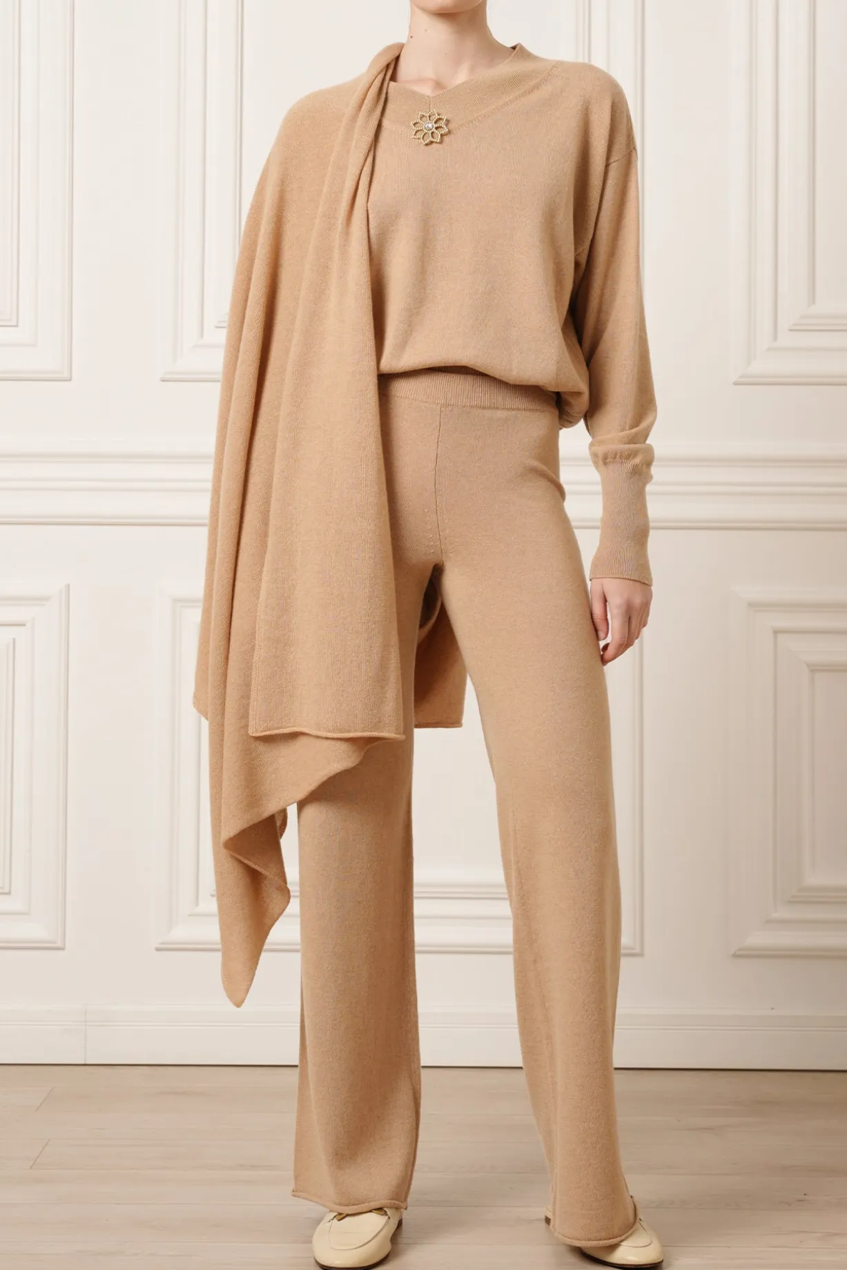 Akeem Cashmere Wide-Leg Pants In Dune