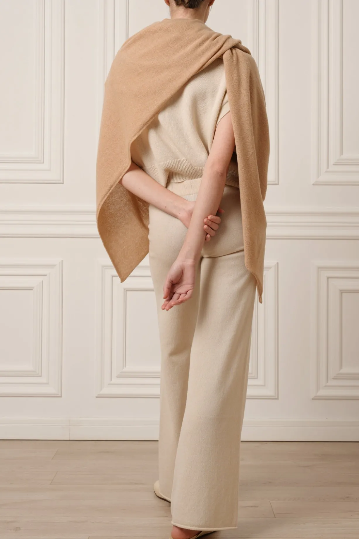 Akeem Cashmere Wide-Leg Pants In Champagne