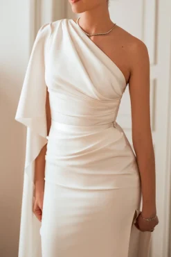 Alba Crepe Long Dress In Ivory