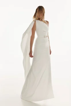 Alba Crepe Long Dress In Ivory