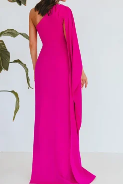 Alba Crepe Long In Dress In Hot-Pink