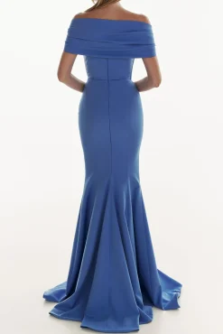 Alma Crepe Long Dress In Celeste