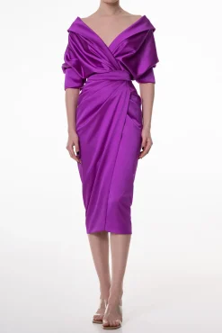 Angelina Satin Midi Dress in Violet