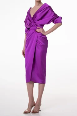 Angelina Satin Midi Dress in Violet