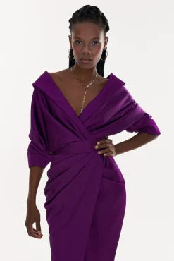 Angelina Satin Midi Dress in Royal-Purple