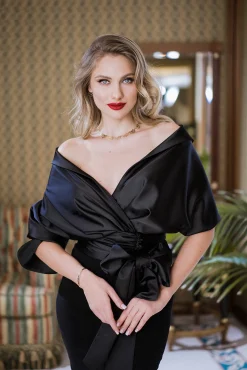 Angelina Satin Shirt In Black