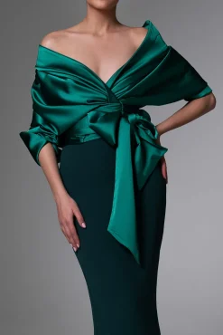 Angelina Satin Shirt In Emerald