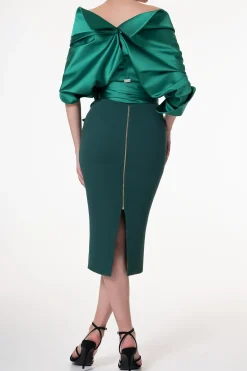 Angelina Satin Shirt In Emerald