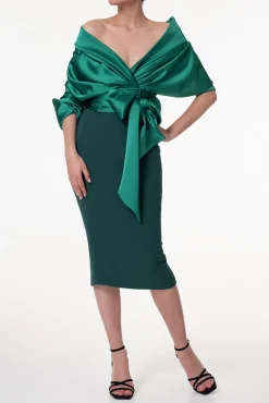 Angelina Satin Shirt In Emerald