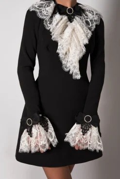 Anne Ruffled Cotton Lace Jabot In Ivory and Black