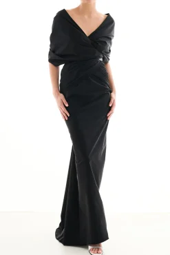 Aqila Taffeta Long Dress In Black
