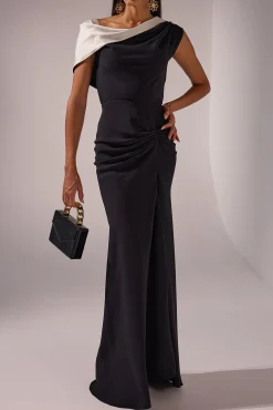 Aqusa Long Dress In Black-white
