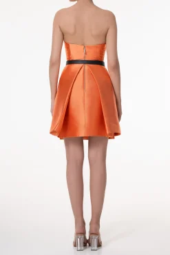 Aria Mikado Short Dress In Orange