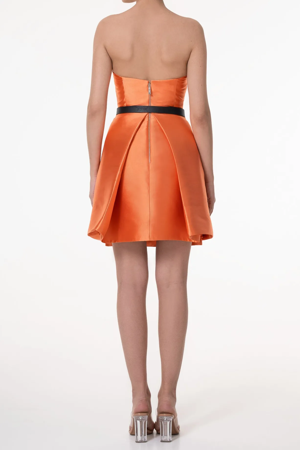 Aria Mikado Short Dress In Orange