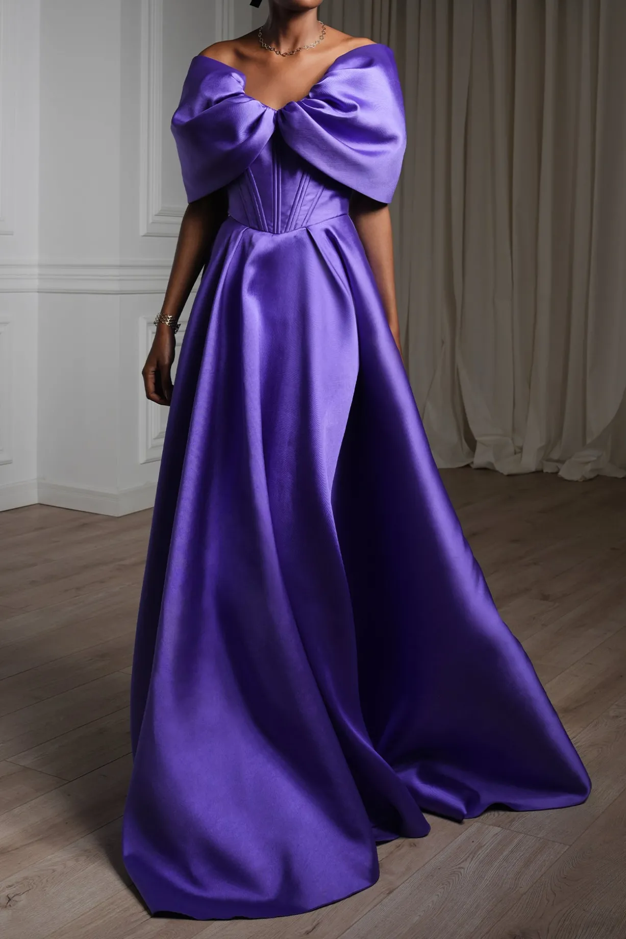 Arwa Mikado Long Dress In Electric-Purple