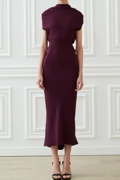 Astrid Open Back Dress In Plum