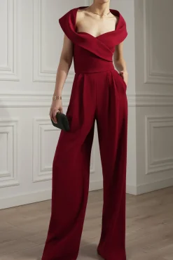 Athena Crepe Jumpsuit In Ruby-Red