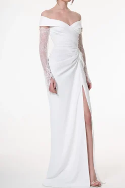 Athena Crepe Long Dress In Ivory