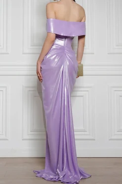 Athena Glossy Chiffon Long Dress In Lilac