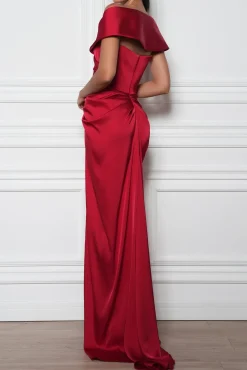 Athena Satin Dress In True-Red