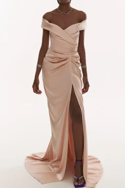 Athena Silk Long Dress In Blush