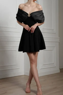 Ava Taffeta Crepe Mini Dress In Black