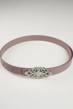 Baroque Aubergine Leather Waist Belt With Silver Buckle
