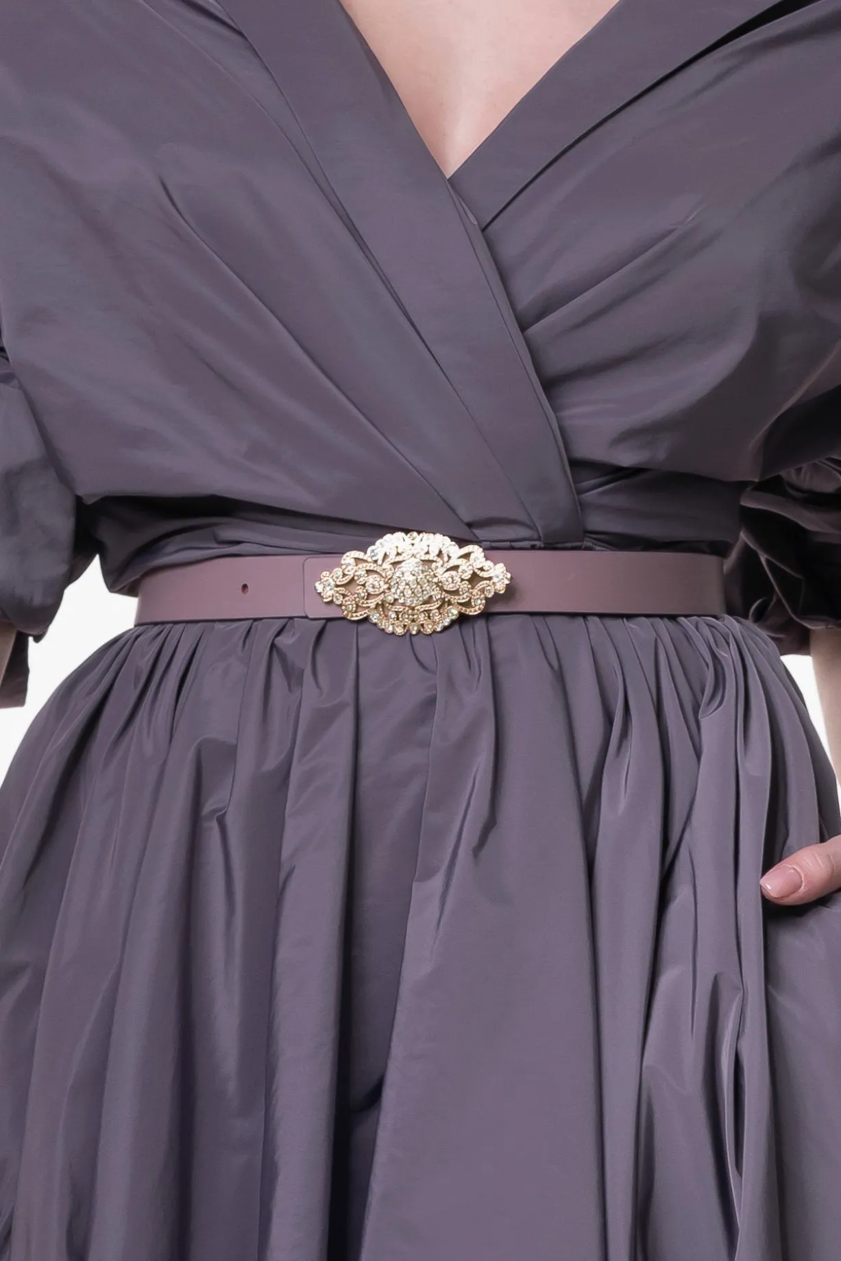 Baroque Aubergine Leather Waist Belt With Gold Buckle