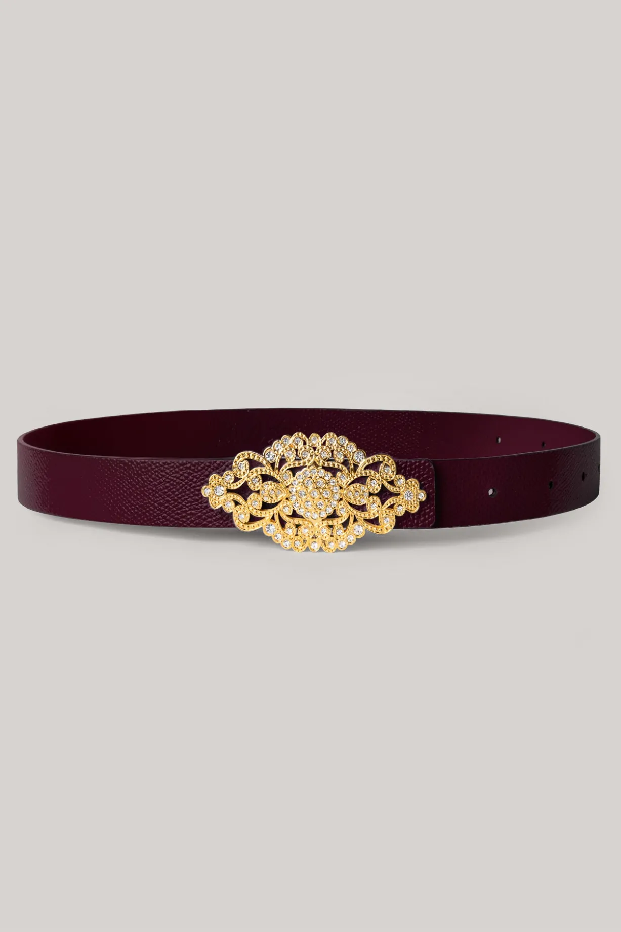 Baroque Burgundy Leather Waist Belt With Gold Buckle