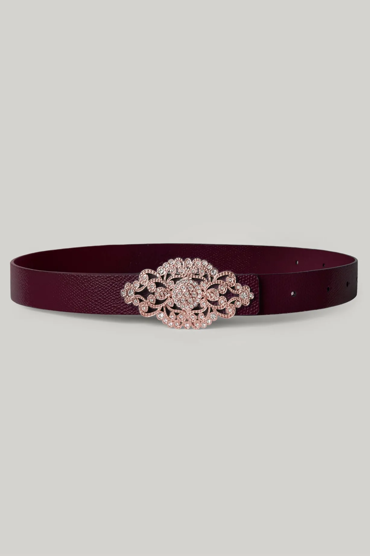 Baroque Burgundy Leather Waist Belt With Rose-Gold Buckle
