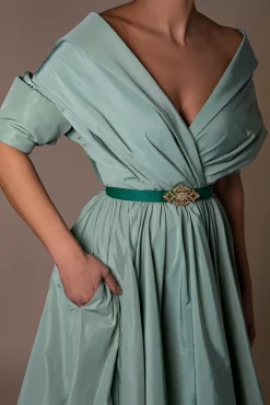 Baroque Emerald Leather Waist Belt With Gold Buckle