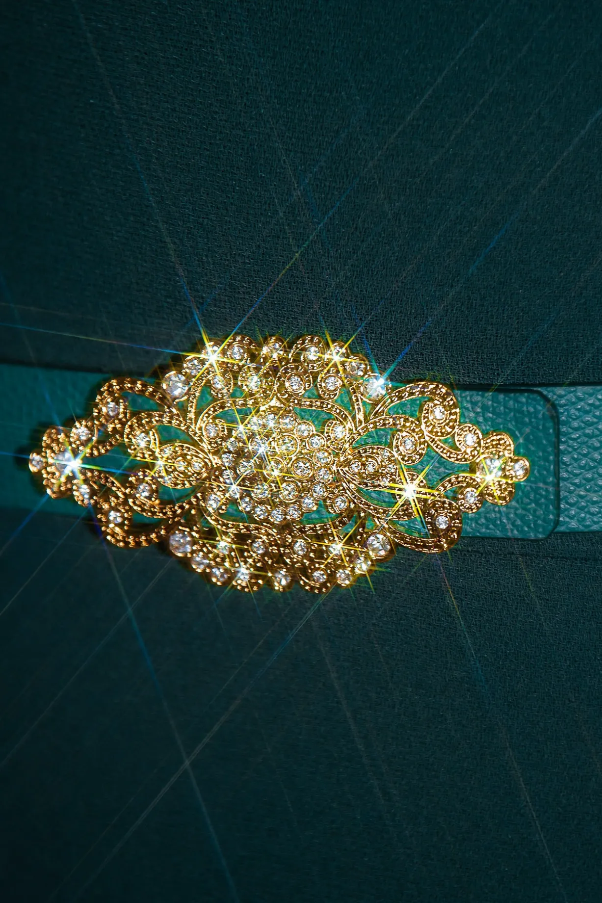 Baroque Emerald Leather Waist Belt With Gold Buckle