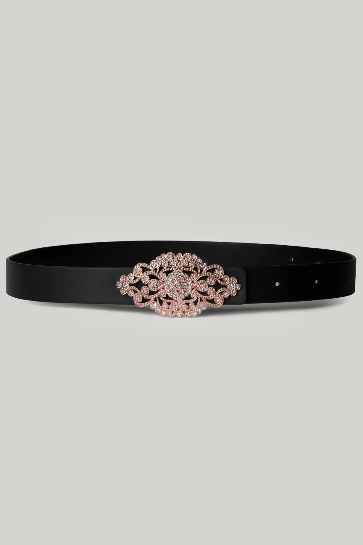 Baroque Matte Black Leather Waist Belt With Rose-Gold Buckle
