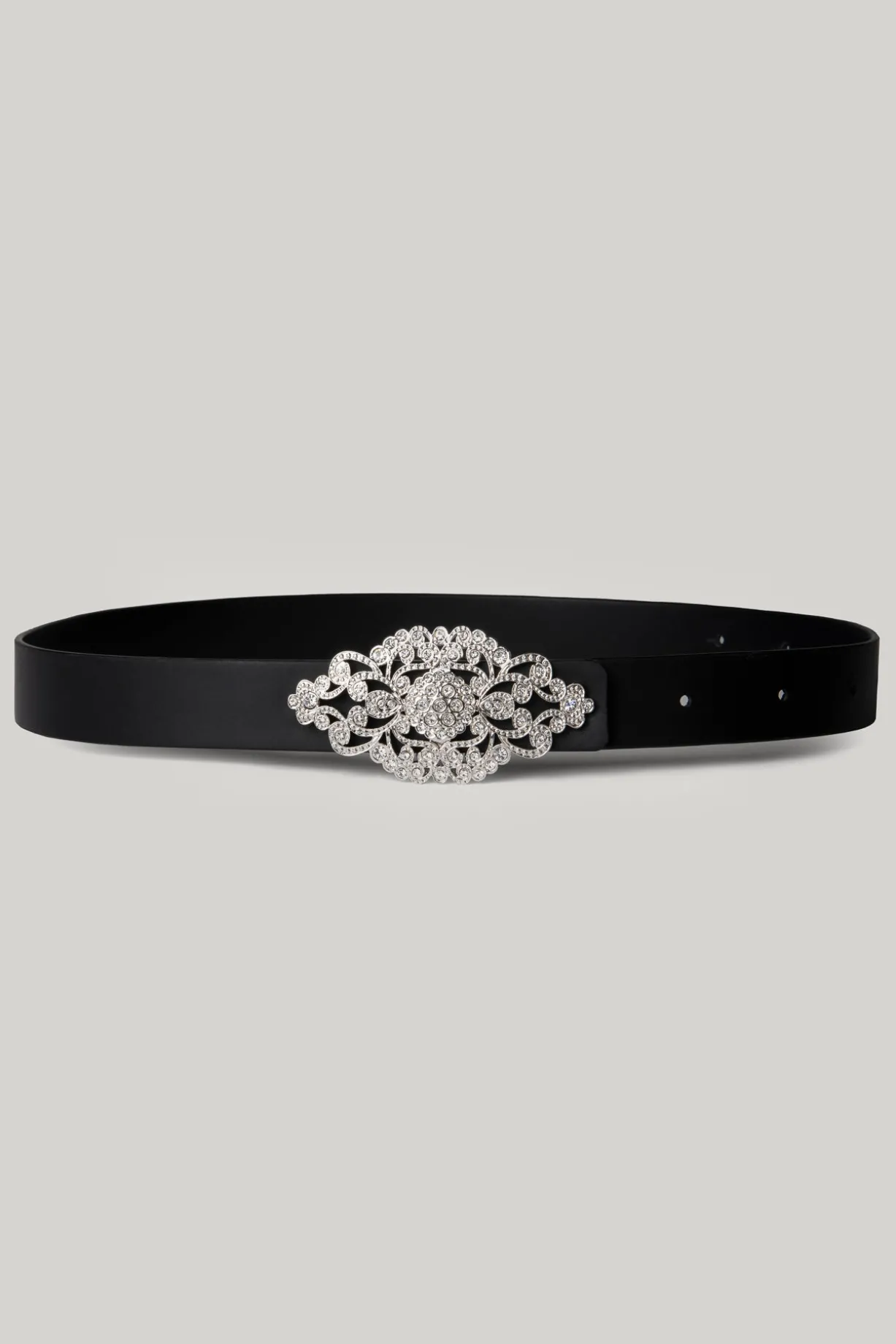 Baroque Matte Black Leather Waist Belt With Silver Buckle