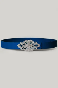 Baroque Sapphire Leather Waist Belt With Silver Buckle
