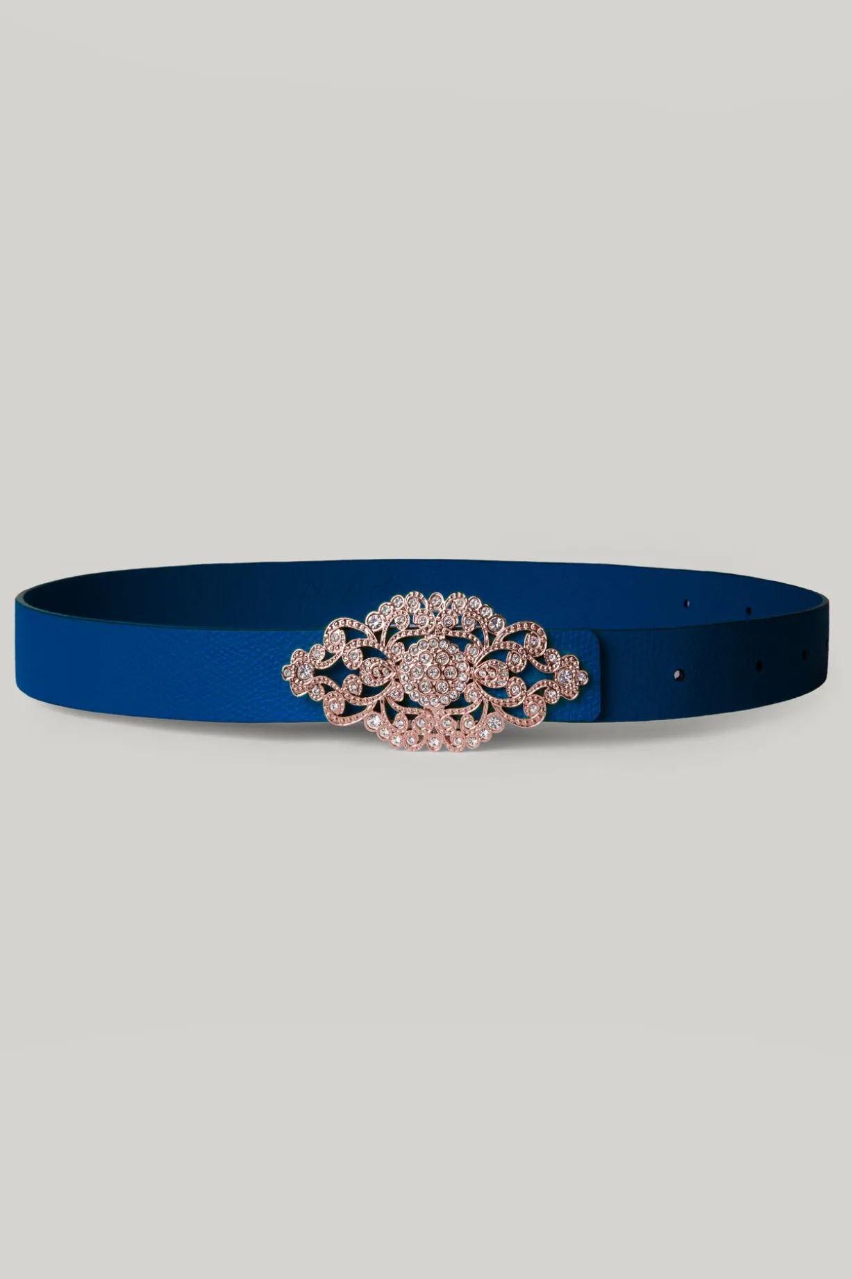 Baroque Sapphire Leather Waist Belt With Rose-Gold Buckle