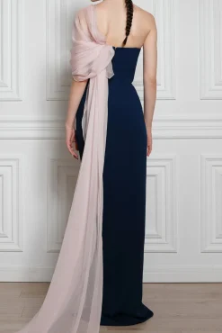 Bella Silk Chiffon and Crepe Dress In Prussian Blue and Powder