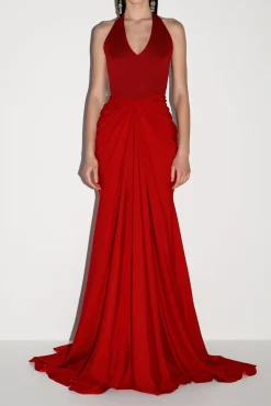Blanca Long Dress In Carmine