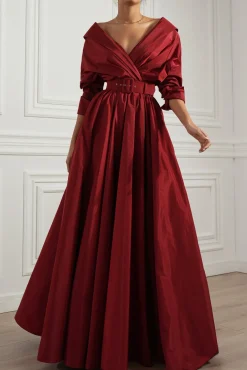 Carrie Taffeta Long Dress In Carmine