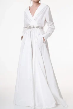 Carrie Taffeta Long Dress In Ivory