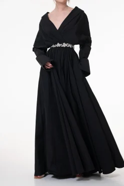 Carrie Taffeta Long Dress In Black