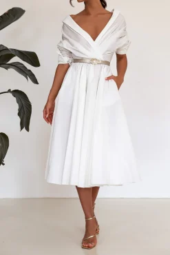 Carrie Taffeta Midi Dress in Ivory