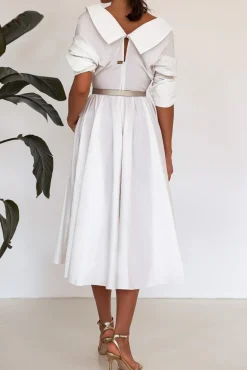 Carrie Taffeta Midi Dress in Ivory