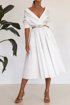 Carrie Taffeta Midi Dress in Ivory