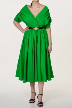 Carrie Taffeta Midi Dress in Spring-Green