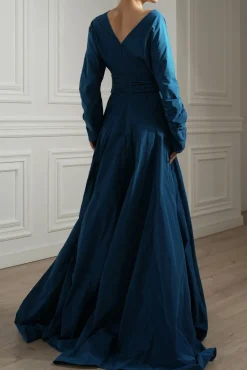 Celia Blue Taffeta Long Dress