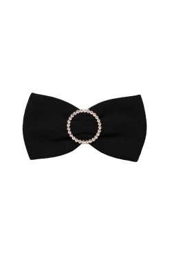 Crystals Black Crepe Bow Brooch